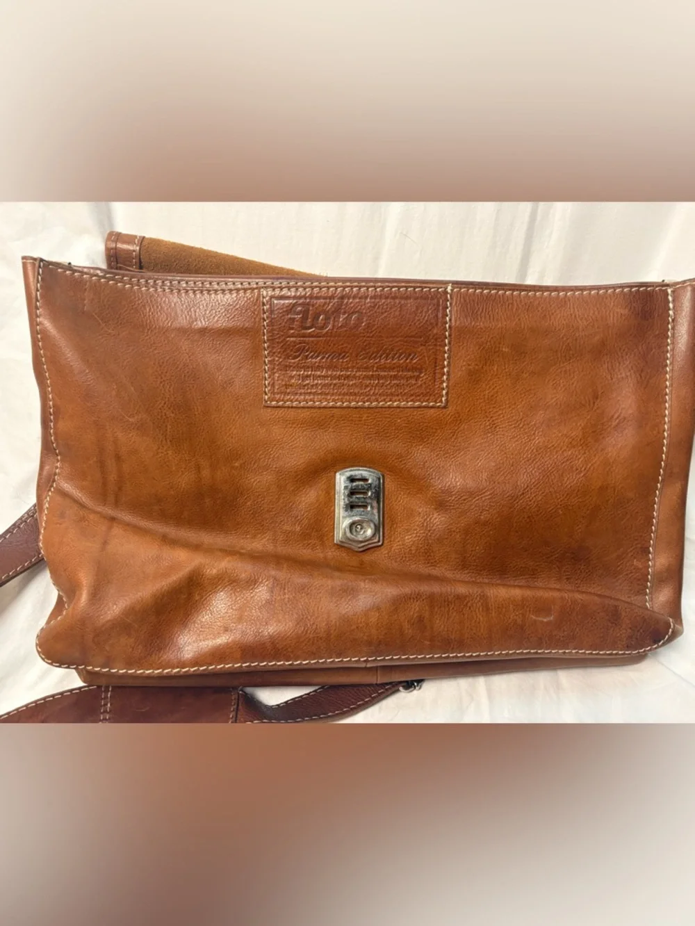 Floto Parma Italian Leather Briefcase Messenger Bag Cognac Brown Made in Italy